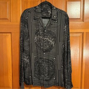 All Saints silky shirt with an interesting celestial pattern. Size L relaxed fit